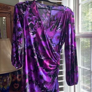 Chaps beautiful purple floral wrap dress